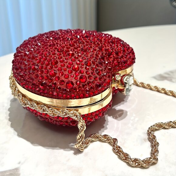 Cute Heart Shape Clutch Purse Mini Love Heart Rhinestone Wedding Handbag Party - Picture 2 of 9